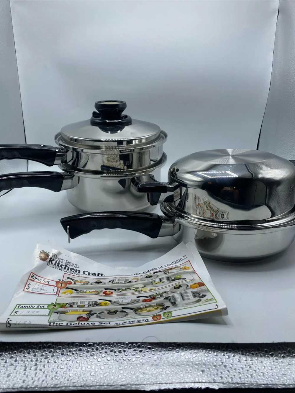 Kitchen Craft Stainless Steel West Bend Stock Pot Pan Steamer Lid Ricer Dome 5pc